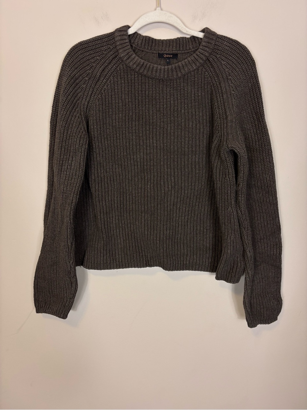 Quince Women's Ribbed 100% Organic Cotton Crewneck Sweater Heather Brown Large